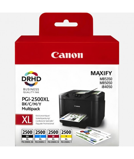 Pack de 4 cartouches d'encre PGI-2500 XL grande capacité Canon - Noir/Cyan/Magenta/Jaune