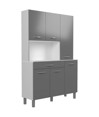 OSLO Buffet de 120 cm - 1 Tiroir et 6 Portes - L 120 x P 40 x H 185 cm - Coloris Gris brillant - EKIPA