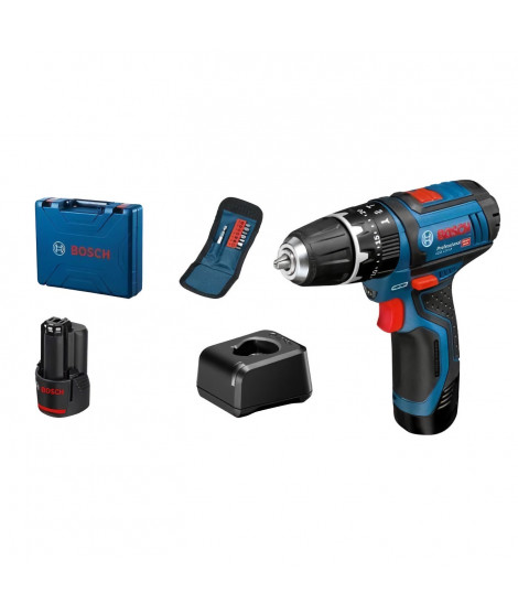 Perceuse-visseuse a percussion Bosch Professional GSB 12V-15 + 10 accessoires + 2 batteries 2,0Ah + Coffret - 06019B690J