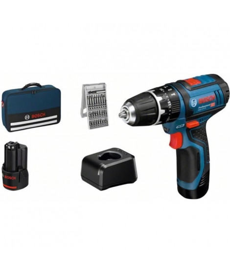 Perceuse-visseuse a percussion Bosch Professional GSB 12V-15 + 25accessoires + 2 batteries 2,0Ah + sac - 06019B690K