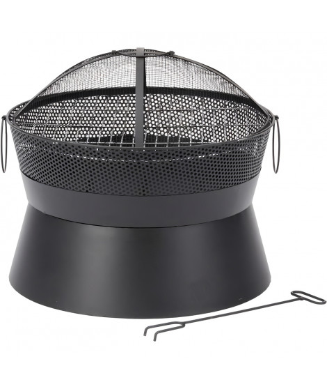 Brasero Leon en acier - Finition noire - Grille chromée - H42 x L51 x P51 cm