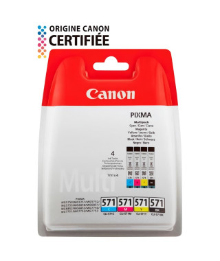 Pack de 4 cartouches d'encre - CANON - CLI-571 - Noir/Cyan/Magenta/Jaune