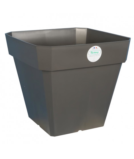 RIVIERA Pot de fleurs carré Soleilla en plastique - 39 x 39 x H 53 cm - 49 L - Gris pailleté