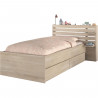 Lit enfant ESCALE 90x190/200 cm - Décor chene - Tete de lit + 2 tiroirs - L121,5 x H88,6 x P216,8 cm