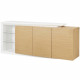 Buffet VIRGOS - Décor chene naturel et blanc - 3 portes + LED - Style contemporain - L 190 x P 45 x H 79 cm