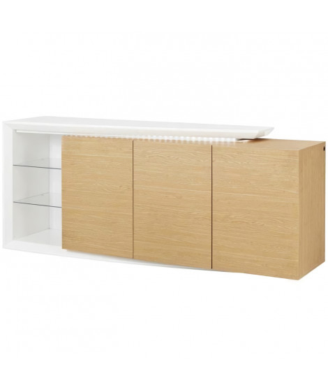 Buffet VIRGOS - Décor chene naturel et blanc - 3 portes + LED - Style contemporain - L 190 x P 45 x H 79 cm