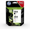 HP 304 Pack de 2 cartouches d'encre noire et trois couleurs authentiques (3JB05AE) pour DeskJet 2620/2630/3720/3730, Envy 502…