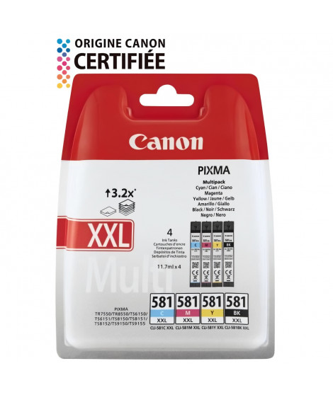 CANON CLI-581XXL C/M/Y/BK Multi Pack - Pack de 4 - 11.7 ml - Very High Yield - Noir, Jaune, Cyan, Magenta