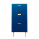 Meuble a chaussures 3 portes - Pied en pin - Bleu et chene - 60x25x120cm - LILA