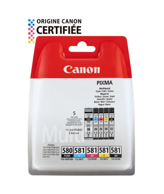 CANON Pack de 5 cartouches d'encre PGI-580 / CLI-581 PGBK/Noir/Cyan/Magenta/Jaune