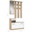 PEILI Vestiaire d'entrée avec miroir scandinave décor chene et blanc - L 97 cm