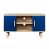 Meuble TV LILA - 2 portes - Décor mélaminé Bleu - Pieds en bois massif - L90 x P35 x H55 cm