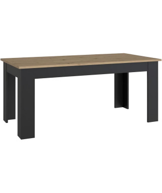 Table a manger seule PILVI - Style Contemporain - Particules mélaminé - Décor Chene et Noir - 8 personnes - L 180 x P 77,3 x …