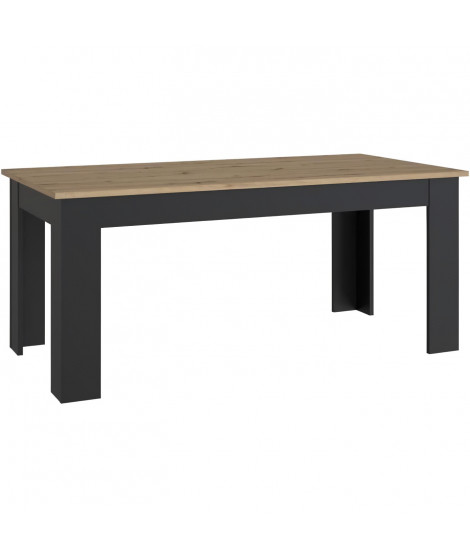 Table a manger seule PILVI - Style Contemporain - Particules mélaminé - Décor Chene et Noir - 8 personnes - L 180 x P 77,3 x …