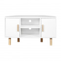 Meuble TV d'angle LILA - 2 portes - Décor mélaminé Blanc - Pieds en bois massif - L90 x P35 x H55 cm