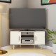Meuble TV d'angle LILA - 2 portes - Décor mélaminé Blanc - Pieds en bois massif - L90 x P35 x H55 cm