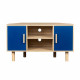 Meuble TV d'angle LILA - 2 portes - Décor mélaminé Bleu - Pieds en bois massif - L90 x P35 x H55 cm