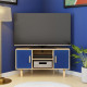 Meuble TV d'angle LILA - 2 portes - Décor mélaminé Bleu - Pieds en bois massif - L90 x P35 x H55 cm