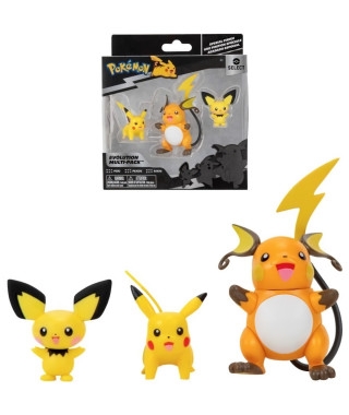 Bandai - Pokémon - Pack évolution - Figurine Pichu 5cm + Figurine Pikachu 8cm + Figurine Raichu 10cm - JW2778