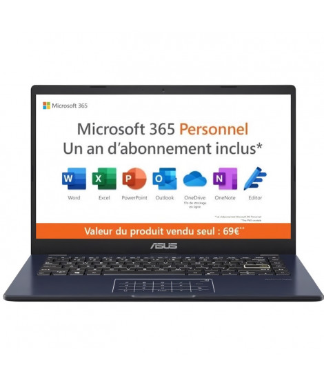 PC Portable ASUS VivoBook 14 E410 | 14'' HD - Intel Pentium Silver N5030 - RAM 4Go - 128Go eMMC - Win 11 & Microsoft 365