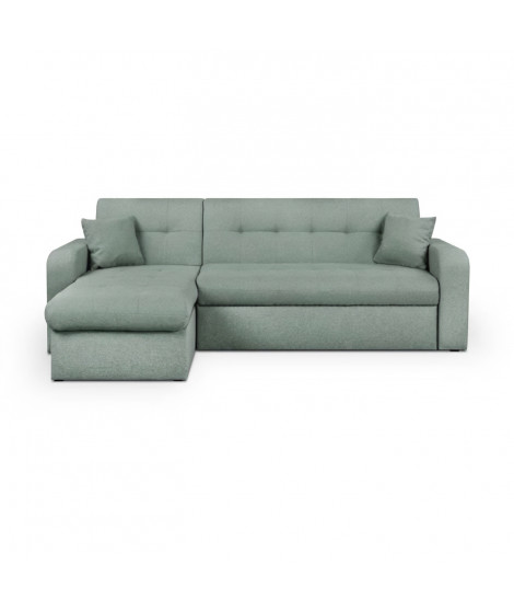 Canapé d'angle convertible et réversible 3 places ROMAN - Tissu vert d'eau - Coffre de rangement - L235 x H81 x P 85/153 cm