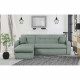 Canapé d'angle convertible et réversible 3 places ROMAN - Tissu vert d'eau - Coffre de rangement - L235 x H81 x P 85/153 cm