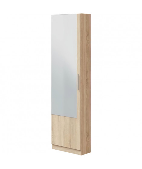 Meuble a chaussure  - 1 porte 1 miroir - chene -  L 50x P 22 x H180 cm - KRISTAL