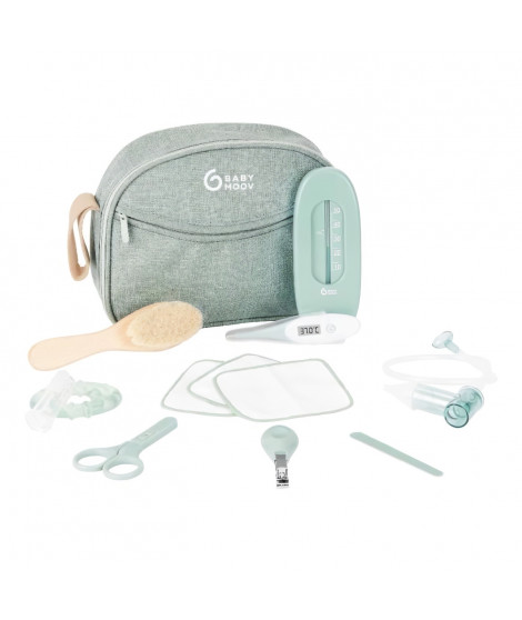 Babymoov Trousse de Soin Bébé - Des la naissance - En Tissu Recyclé Certifié GRS -10 Accessoires, Matcha