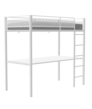 Lit mezzanine enfant avec bureau EDI - Blanc - 90 x 190 cm - Sommier inclus