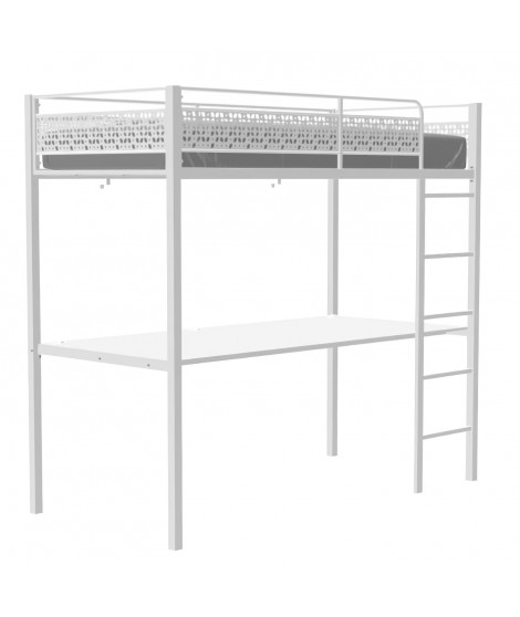 Lit mezzanine enfant avec bureau EDI - Blanc - 90 x 190 cm - Sommier inclus