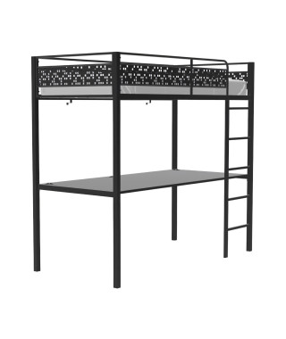 Lit mezzanine avec bureau EDI - 90 x 190 cm - Noir - Structure en métal époxy - Sommier inclus