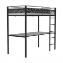 Lit mezzanine avec bureau EDI - 90 x 190 cm - Noir - Structure en métal époxy - Sommier inclus