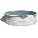 GRE - Piscine ronde acier Ø4,80m x H: 1,32m  - Imitation bois Nordique Filtration a sable