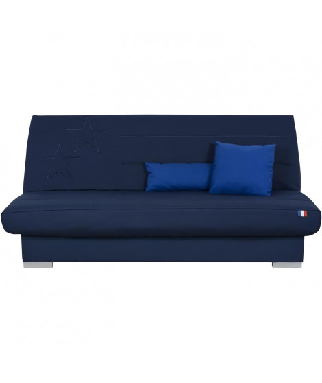 Banquette clic clac 3 places KYLIAN - Tissu bleu - L 192 x P 97 x H 90 cm - Couchage 120x190 cm - Fabriqué en France