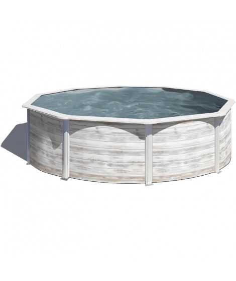 GRE - Piscine ronde acier Ø4,80m x H: 1,22m -  Imitation bois Nordique Filtration a sable