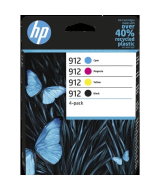 HP 912 Pack de 4 cartouches d'encre noire, cyan, jaune et magenta authentiques (6ZC74AE) pour OfficeJet 8010/Pro 8020 series