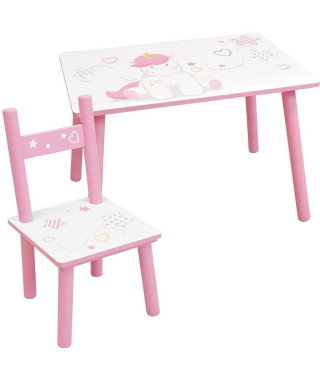 FUN HOUSE - Table licorne h 41,5 cm x l 61 cm x p 42 cm avec une chaise h 49,5 cm x l 31 cm x p 31,5 cm pour enfant