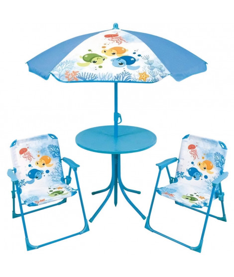 Fun house ma petite carapace salon de jardin tortues pour enfant avec une table, deux chaises et un parasol