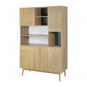 Buffet 5 portes 1 tiroir - Décor chene et vert - Pieds en bois massif - L 120 x P 40 xH 178 cm - GARDENIA