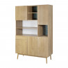 Buffet 5 portes 1 tiroir - Décor chene et vert - Pieds en bois massif - L 120 x P 40 xH 178 cm - GARDENIA
