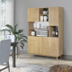 Buffet 5 portes 1 tiroir - Décor chene et vert - Pieds en bois massif - L 120 x P 40 xH 178 cm - GARDENIA