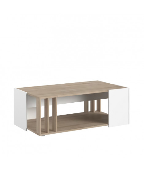 Table basse AUSTRAL - Décor blanc et chene du Japon - L 119 x P 43 x H 68 cm - PARISOT