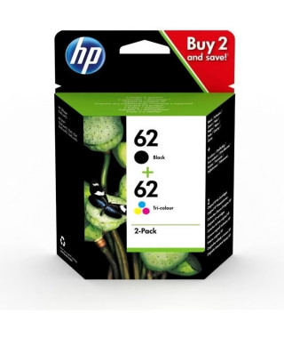 HP 62 Pack de 2 cartouches d'encre noire et trois couleurs authentiques (N9J71AE) pour Officejet Mobile 250, Envy 5540/5640/7640