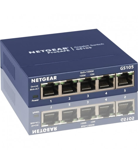 NETGEAR GS105 Switch Ethernet 5 ports Métal Gigabit (10/100/1000), Protection ProSAFE, Garantie a Vie Idéal pour les PME et TPE