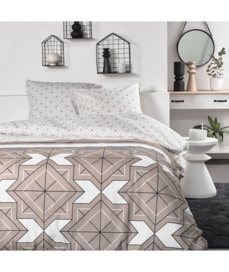 Parure de lit 2 personnes -TODAY - 260x240 cm - 100% Coton - Beige, Noir et Blanc