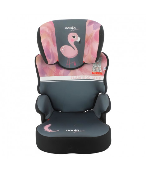 Rehausseur NANIA BEFIX - Isofix - Groupe 2/3 (15-36Kg) - Avec dossier - Tetiere réglable en hauteur - Flamingo - Fabriqué en …