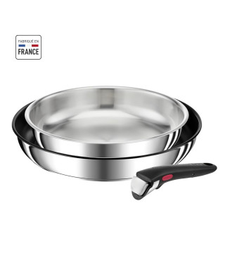 TEFAL INGENIO Set 3 pcs, Poeles 24/28 cm, Poignée, Induction, Revetement antiadhésif + inox, Fabriqué en France, Preference L…