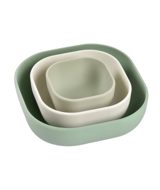 BEABA, Lot de 3 bols repas enfants silicone gigogne, vert