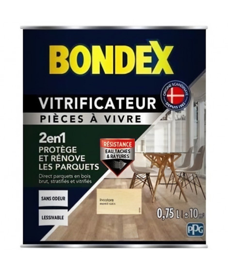BONDEX Vitrificateur Satin pour Proteger et Rénover les Parquets et Escaliers - Incolore