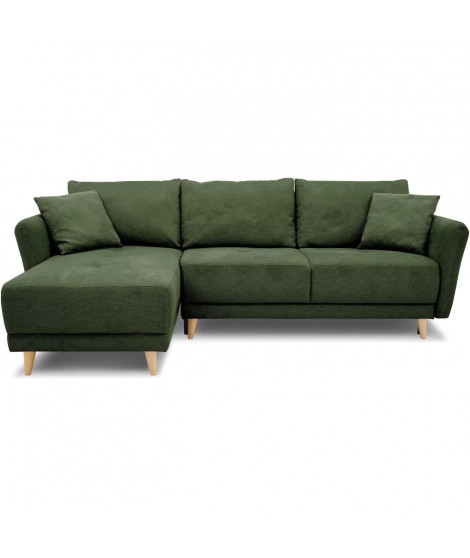 Canapé d'angle convertible réversible 3-4 places CLAUDIUS - Tissu Vert Olive - Coffre de rangement - L 244 x P 158 x H 95 cm